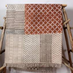 Hand Block Printed Cotton Kilim Rug, Orange Runner, Modern Art Decor - thumbnail 3