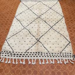Handwoven Moroccan Berber Rug Abstract Black Dotted White Wool - thumbnail 2