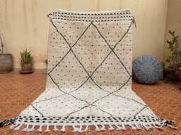 Handwoven Moroccan Berber Rug Abstract Black Dotted White Wool - thumbnail 1