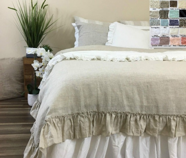 Shabby Chic Linen Duvet Cover With Country Ruffles, Ruffle Bedding, Shabby Chic 41+ Colors & Patterns To Choose - image 1