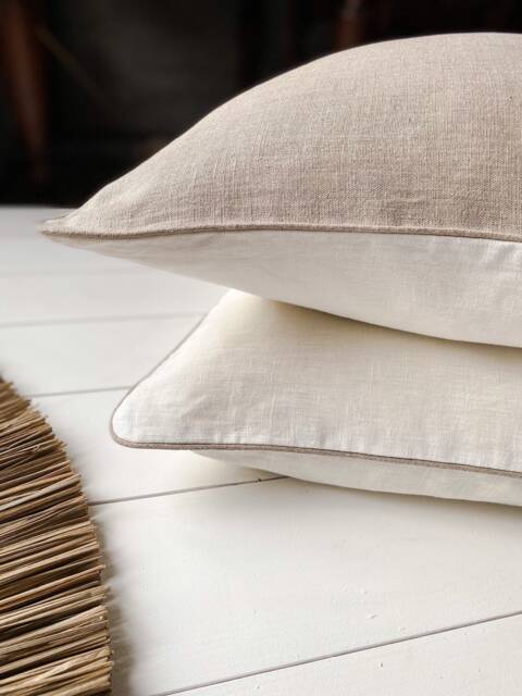 Double Sided Washed Linen Pillow Cases With Contrast Piped Edge/Off White/Natural Cushion Covers Edge/ - image 1