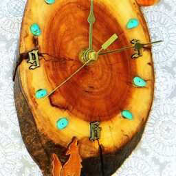"Coyote With Moon & Turquoise Stones Log Cabin Style 8.25"" X 5"" 1.5" - thumbnail 3