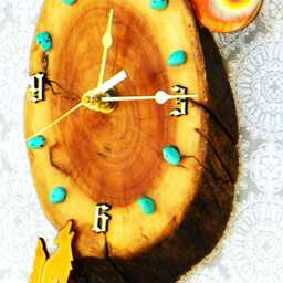 "Coyote With Moon & Turquoise Stones Log Cabin Style 8.25"" X 5"" 1.5" - thumbnail 2
