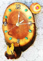 "Coyote With Moon & Turquoise Stones Log Cabin Style 8.25"" X 5"" 1.5" - thumbnail 1