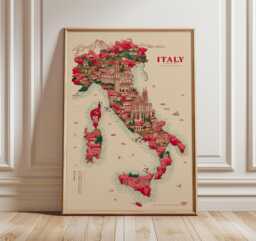 Italy Map Poster - Vintage Travel Illustration Wall Art Italian Architecture Print - thumbnail 1