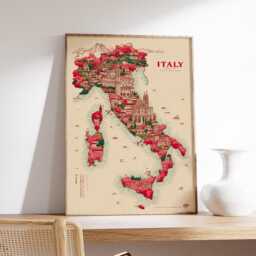 Italy Map Poster - Vintage Travel Illustration Wall Art Italian Architecture Print - thumbnail 2