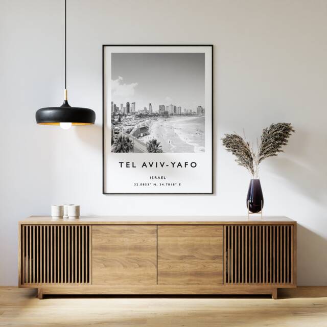 Tel Aviv Travel Poster Black & White Middle East Art Print - image 1