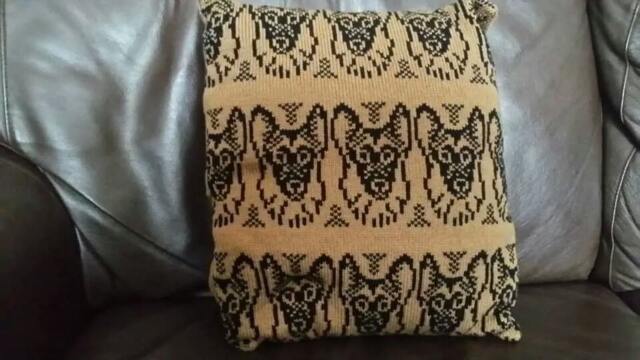 Handmade Knitted German Shepherd Cushion Cover With Infill - image 1