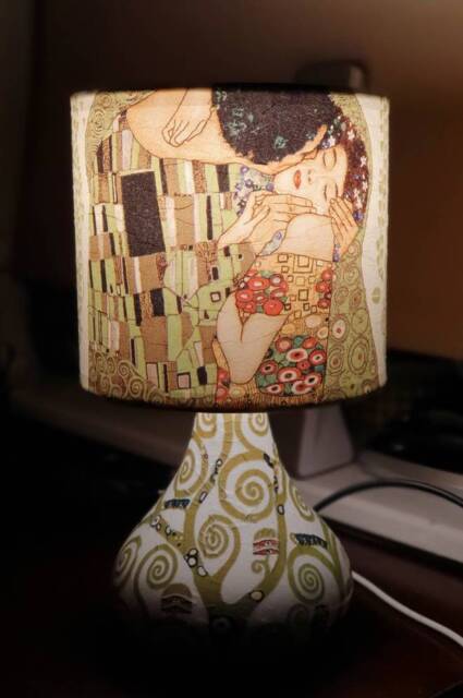 Klimt's The Kiss Decoupage Table Lamp - Abstract Art Night Light - image 1