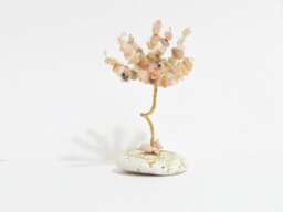 Pink Opal Gemstone Bonsai Tree, Golden Wire Sculpture, Zen Decor - thumbnail 1