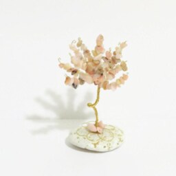 Pink Opal Gemstone Bonsai Tree, Golden Wire Sculpture, Zen Decor - thumbnail 3