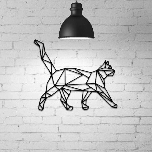 Cat Wall Hanging, Geometric Cat, Gift Idea, Art, Metal Decor, Wire Cats Wall Decor, Black Cat - image 1