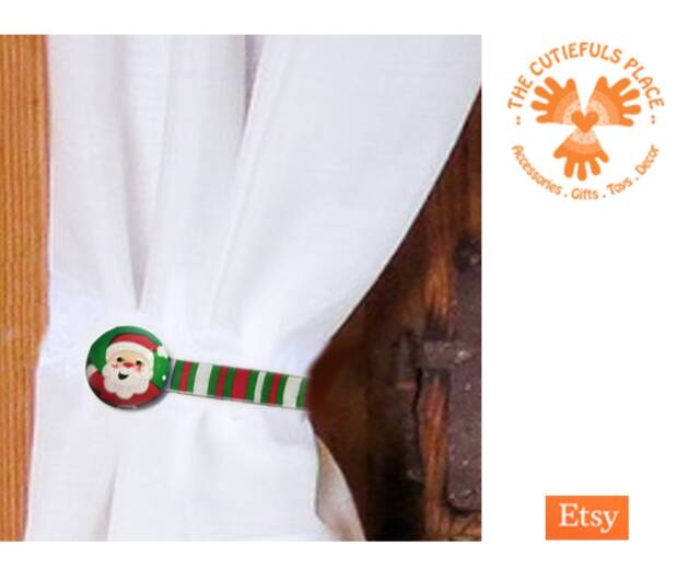 Santa Magnetic Curtain Tiebacks, Christmas Decor, Set Of 2 - image 1