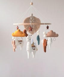 Macrame Llama Mobile, Nursery Alpaca Baby Mobile Girl & Boy, Crib Felt Hanging Boho Shower Gift - thumbnail 1