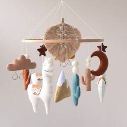 Macrame Llama Mobile, Nursery Alpaca Baby Mobile Girl & Boy, Crib Felt Hanging Boho Shower Gift - thumbnail 3