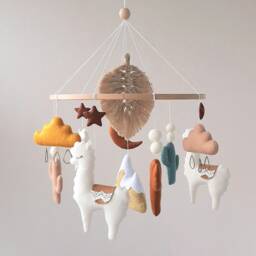 Macrame Llama Mobile, Nursery Alpaca Baby Mobile Girl & Boy, Crib Felt Hanging Boho Shower Gift - thumbnail 2