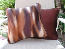 Throw Pillow Set Mixed Faux Mink, Brown Pillows, Animal Print Toss Pillows With Trim, Velvet Stripe - thumbnail 1