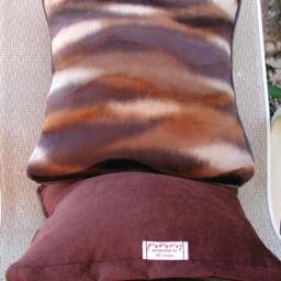 Throw Pillow Set Mixed Faux Mink, Brown Pillows, Animal Print Toss Pillows With Trim, Velvet Stripe - thumbnail 2