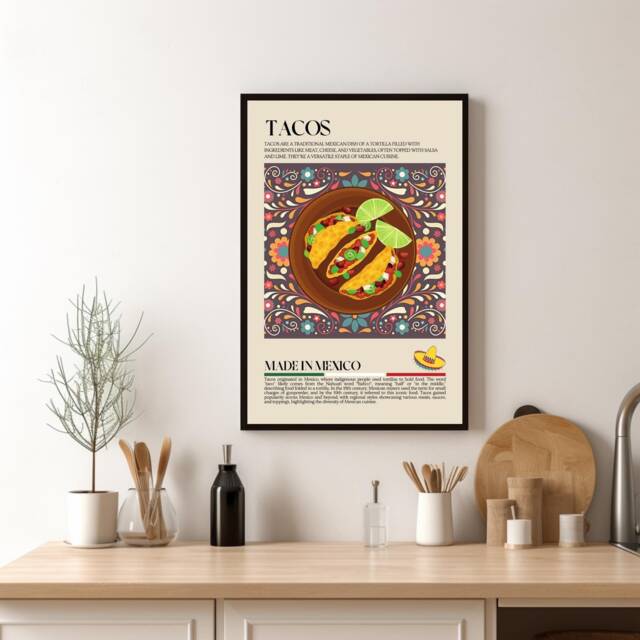 Tacos Mexican Print, Food, Mexico, Kitchen Print, Retro Poster, Wall Art, Restaurant South America, Cafe Decor - image 1