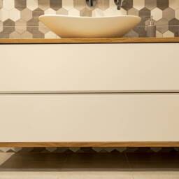 Bathroom Vanity, Basin Unit, Cabinet, Vanity Wash Stand, Furniture in Oak With 2 Push To Open Drawers Wood - thumbnail 2