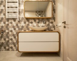 Solid Oak Bathroom Vanity, Mid-Century Modern Wash Stand With Drawers