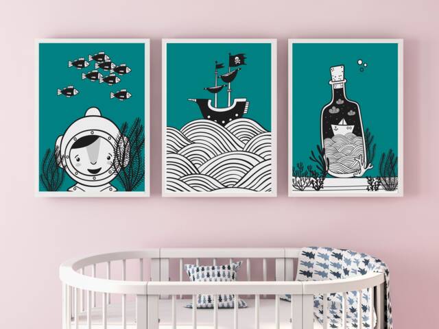 "Wall Pictures Set Of 3 ""Under The Sea" - image 1