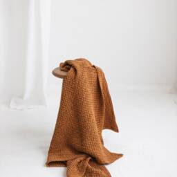 Linen Waffle Towel, Linen Hands Towel, Burnt Orange Bath Towel, Blue Beach Towel, Guest Towel, Sauna Towel - thumbnail 3