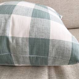 Seafoam Green Check Pillow Cover Modern Slub Cotton Cushion - thumbnail 2