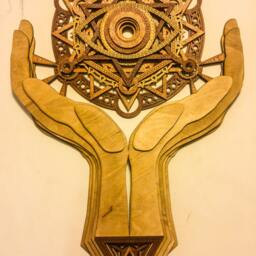 Healing Hands Mandala Sacred Geometry Meditation Laser Cut Wood Art - thumbnail 2