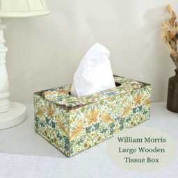 William Morris Strawberry Thief Tissue Box Cover, Floral Green & Gold Bird Design, Handcrafted - thumbnail 2