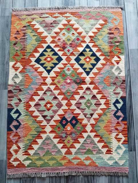 Kilim Rug Multicolour, Handmade Artisan Afghan Turkish Scandinavian Navajo Bohemian Flatweave Natural Wool 120x86 cm - image 1