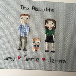 Personalised Custom Pixel Gift Portrait Wall Art - People Family Pet Cross Stitch - thumbnail 1