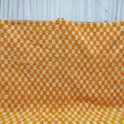 Handmade Moroccan Wool Rug - Yellow & White Checkered Area - thumbnail 2