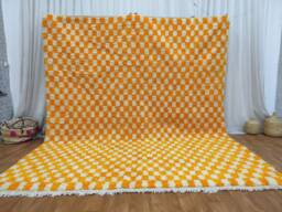 Handmade Moroccan Wool Rug - Yellow & White Checkered Area