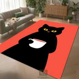 Black Cat Coffee Rug - Modern Minimalist Kitty Mat, Pet Lover Gift - thumbnail 2