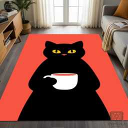 Black Cat Coffee Rug - Modern Minimalist Kitty Mat, Pet Lover Gift - thumbnail 1