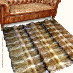 Faux Fur Area Rug - Coyote Stripe, Plush Ultra Suede Handmade Usa - thumbnail 1