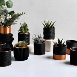 Indoor Planter - Patterned Pot Black & Copper House Plants - thumbnail 2