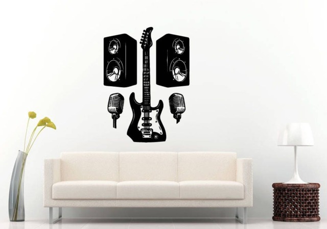 Rock & Roll Skull Wings Electric Guitar Music Speakers Instrument Wall Sticker Decal Vinyl Mural Decor Art L2295 - image 1