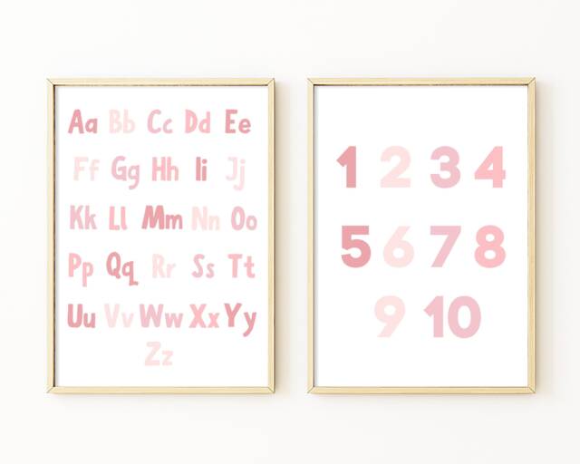 Pink Alphabet & Number Print, Abc 123 Girls Nursery, Wall Art, Bedroom Prints, Educational Alphabet, Prints - image 1