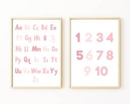 Pink Alphabet & Number Print, Abc 123 Girls Nursery, Wall Art, Bedroom Prints, Educational Alphabet, Prints - thumbnail 1