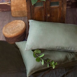 Linen Pillow Case in Moss Green Color - thumbnail 2