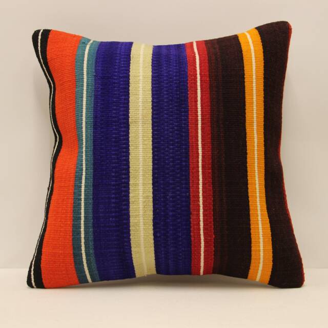 Kilim Pillow Cover, 16x16 Throw Pillows Decorative Boho Interior Design Retro Home Decor Ethnic Pillowcover Natural Dyekilim Cushion 4Kf-464 - image 1