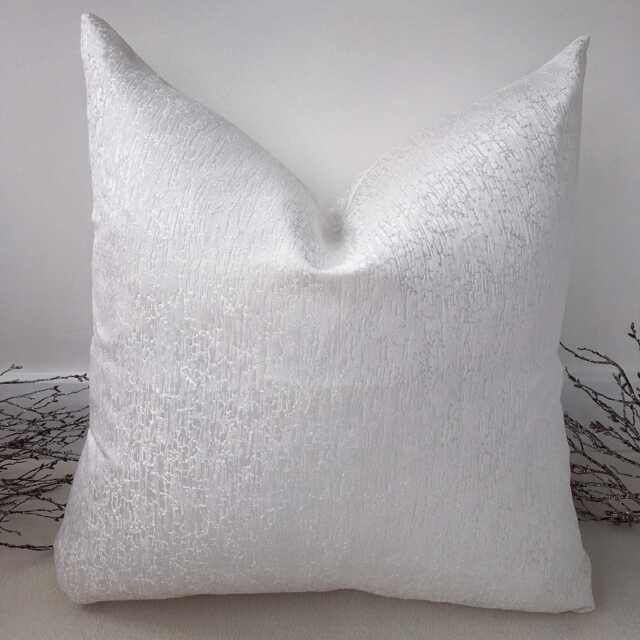 Handcrafted Pure Brilliant White Textured Luxury Cushion For Sofa Or Bed With Invisible Zip - The Couture Style No. 46 - image 1