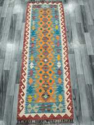 Runner Rug Classic, Handmade Artisan Afghan Turkish, Scandinavian, Navajo, Bohemian, Wool Flatweave Multicolour Kilim 199x69 cm - thumbnail 1
