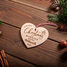 Personalized First Christmas Married Ornament Heart-Shaped Newlywed Gift - thumbnail 3