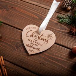 Personalized First Christmas Married Ornament Heart-Shaped Newlywed Gift - thumbnail 4