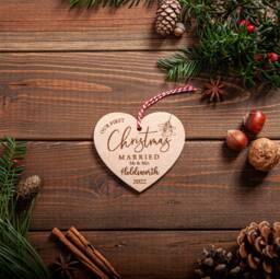 Personalized First Christmas Married Ornament Heart-Shaped Newlywed Gift - thumbnail 1