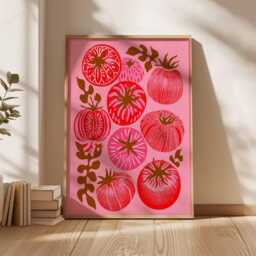 Folk Art Tomato Print, Bohemian Kitchen Decor, Maximalist Foodie Gift - thumbnail 3