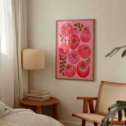 Folk Art Tomato Print, Bohemian Kitchen Decor, Maximalist Foodie Gift - thumbnail 2